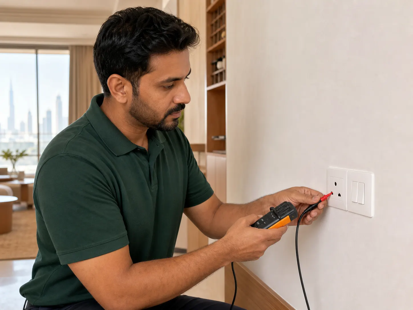 QuickFix technician inspecting an electrical fitting